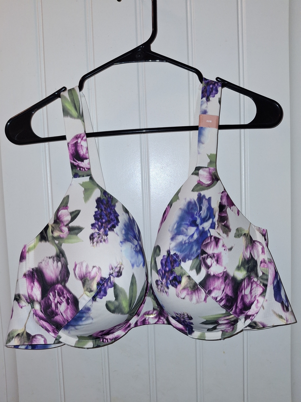 Cacique Floral Full-Coverage Underwire Bra - White with Purple & Blue